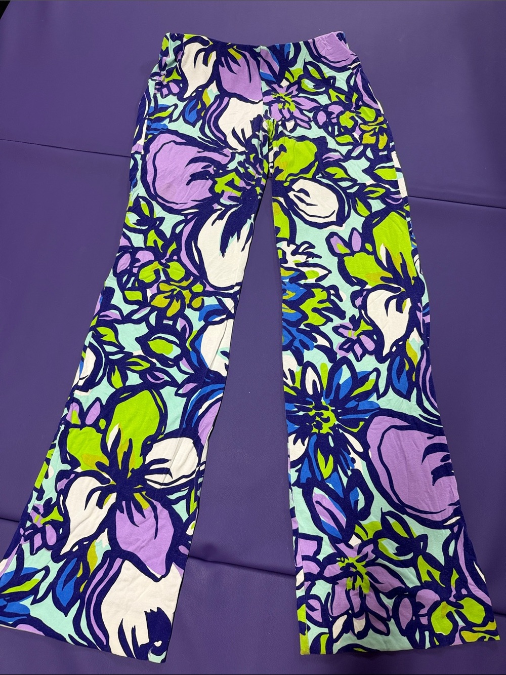 Lilly Pulitzer Lavender, Lime & Navy Floral Wide-Leg Pants